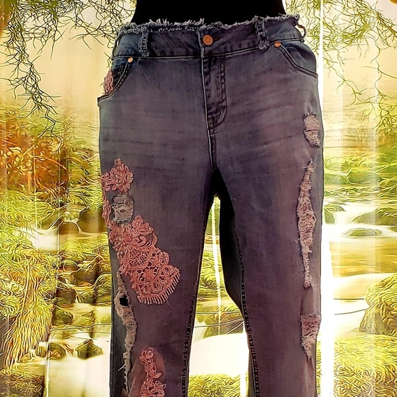 Sebrina Love Bridals LLC / Sebrina Love Denim - Custom Order Pretty In Pink Lace Applique Jeans
